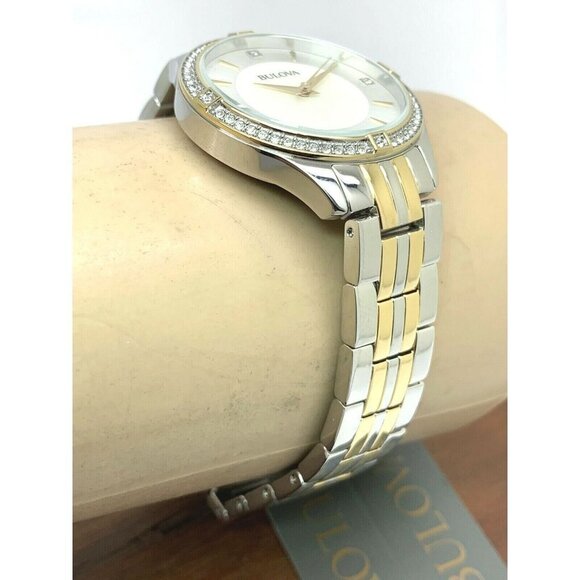 Bulova Women's Watch 98L273 Two Tone Crystal Accent Mother of Pearl Dial - Picture 10 of 13